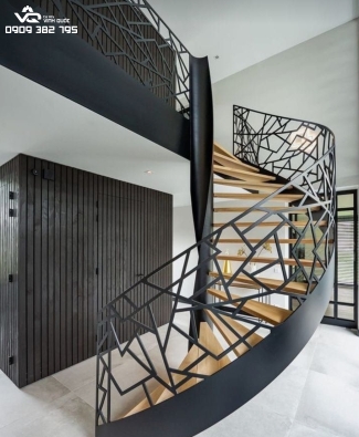CẦU THANG SẮT BẬT GỖ LAN CAN CNC