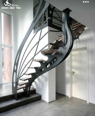 CẦU THANG SẮT TẤM CNC BẬT GỖ 1