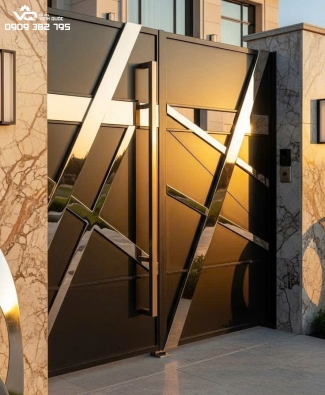 CỔNG SẮT THIẾT KẾ THEO PHONG CÁCH LUXURY TRÁNG GƯƠNG CNC